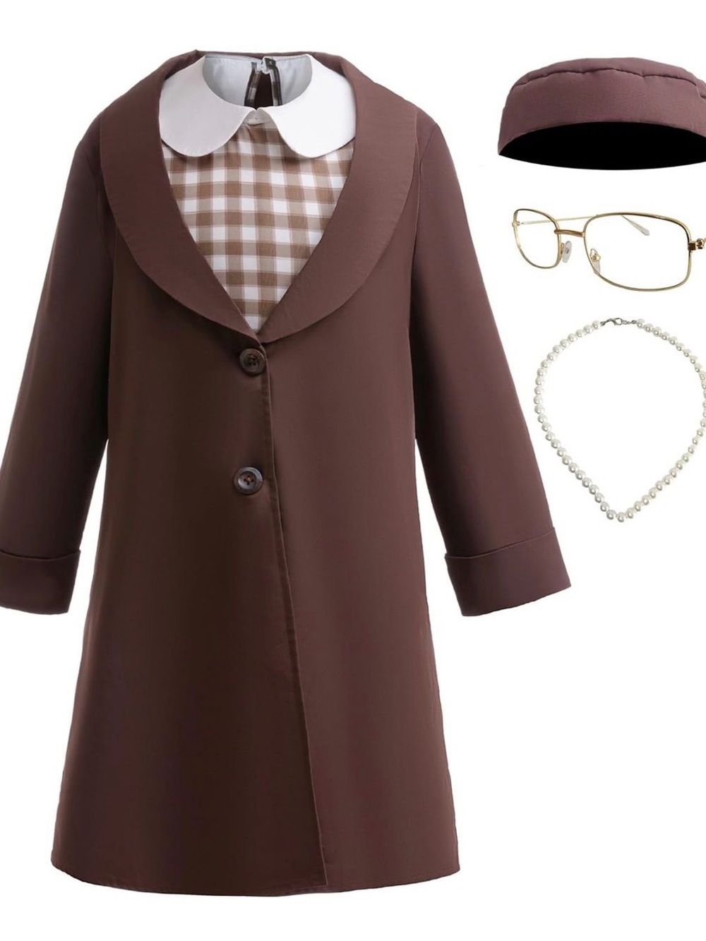Rosa Parks Costume Brown A-Line Coat with Dress and accessories